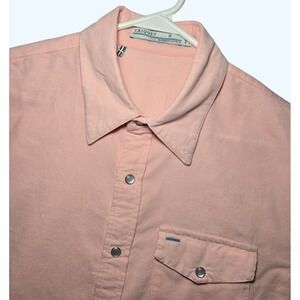 Criquet Mens Peach Pink Corduroy Short Sleeve Pearl Snap Western Shirt Medium
